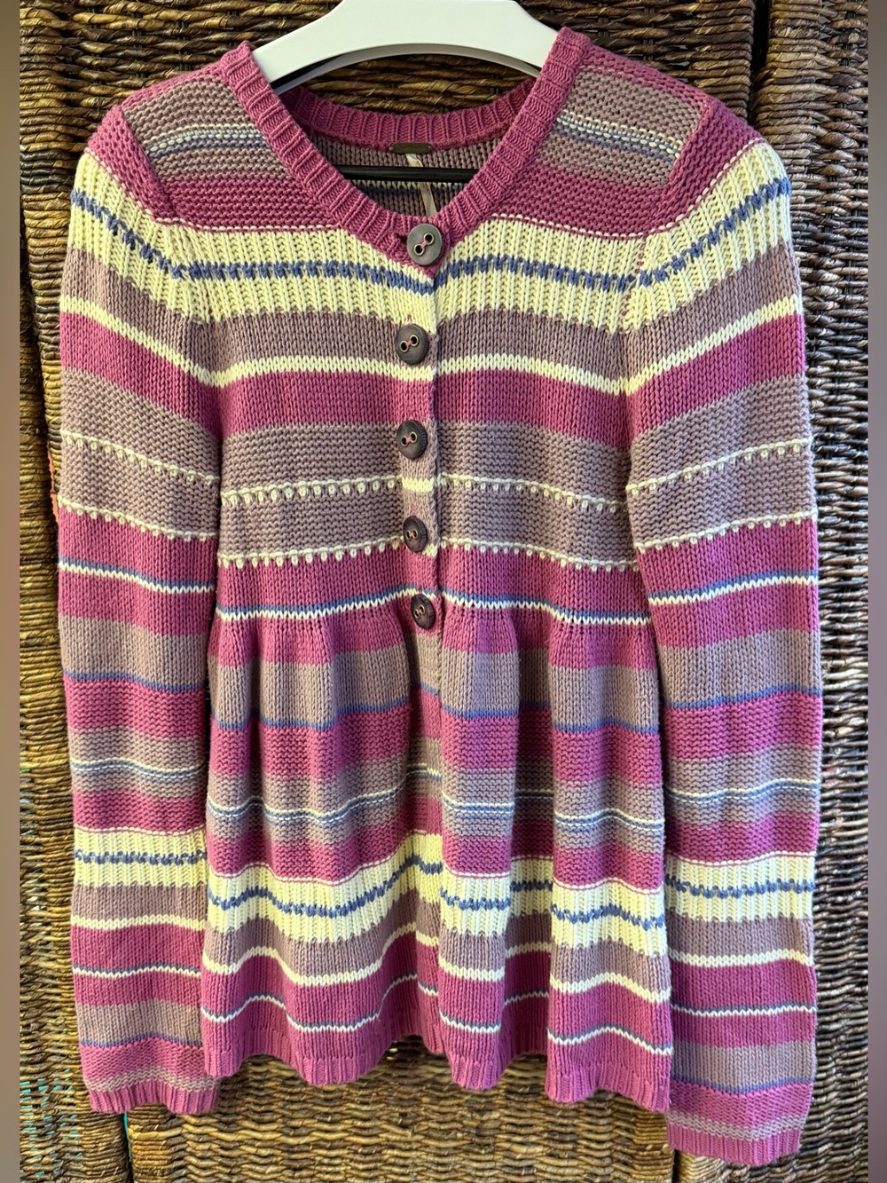 Free People - Chunky Fair Isle Pattern Cardigan Women's Sweater - Small